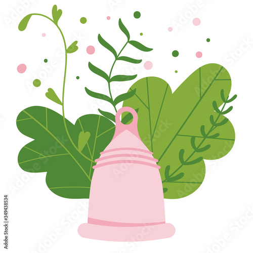 Menstrual cycle, sanitary cup, device for collecting blood. Menstruation feminine period. Use menstrual cup inside vagina.