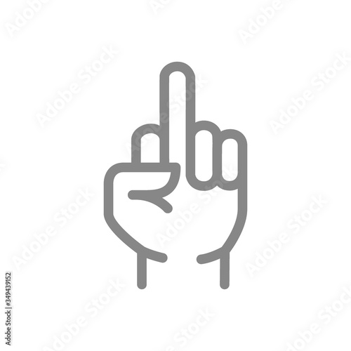 Fuck gesture line icon. Middle finger up symbol