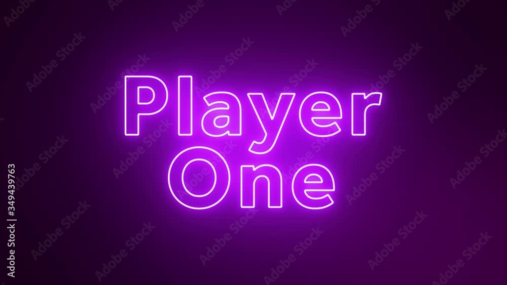 Abstract player one neon sign banner background for promo video. concept of gaming