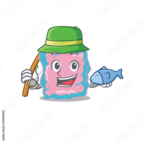 Cartoon design style of intestine goes to fishing
