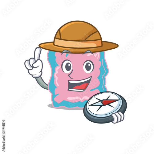 mascot design concept of intestine explorer using a compass in the forest