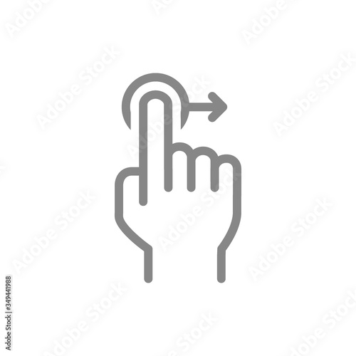 One-touch and swipe right line icon. Touch screen hand gesture symbol