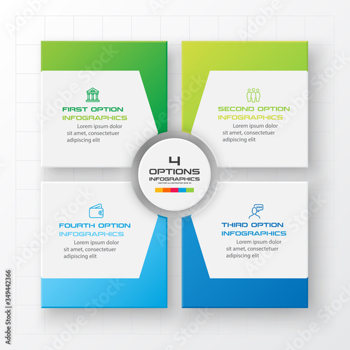 Business infographics template 4 steps with square,Element for design invitations,Vector illustration.