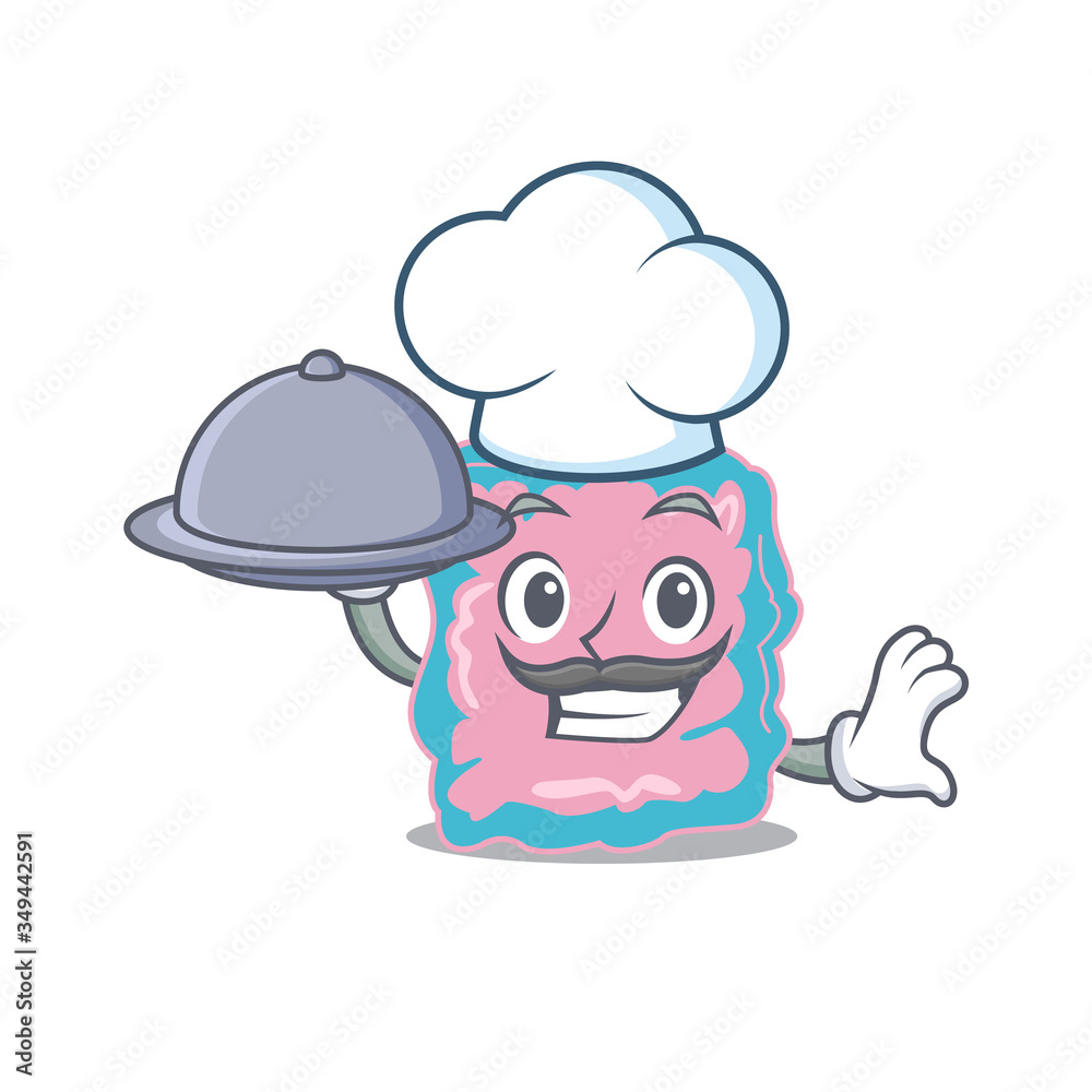 mascot design of intestine chef serving food on tray mascot design of intestine chef serving food on tray