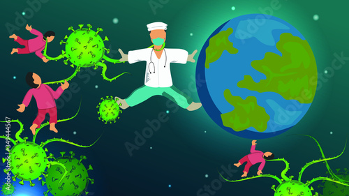 doctors the real heroes of life. thank you for all doctors and nurse for dedication, effort, moments and strength against viruses. save the patient. coronavirus, COVID-19, vector illustration
