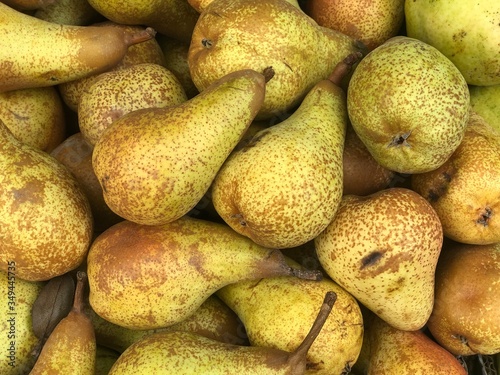 Fresh pears fruit in market.Healthy food concept.Full frame