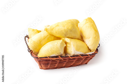 Durian delicious thai fruit in basket isolated on white background