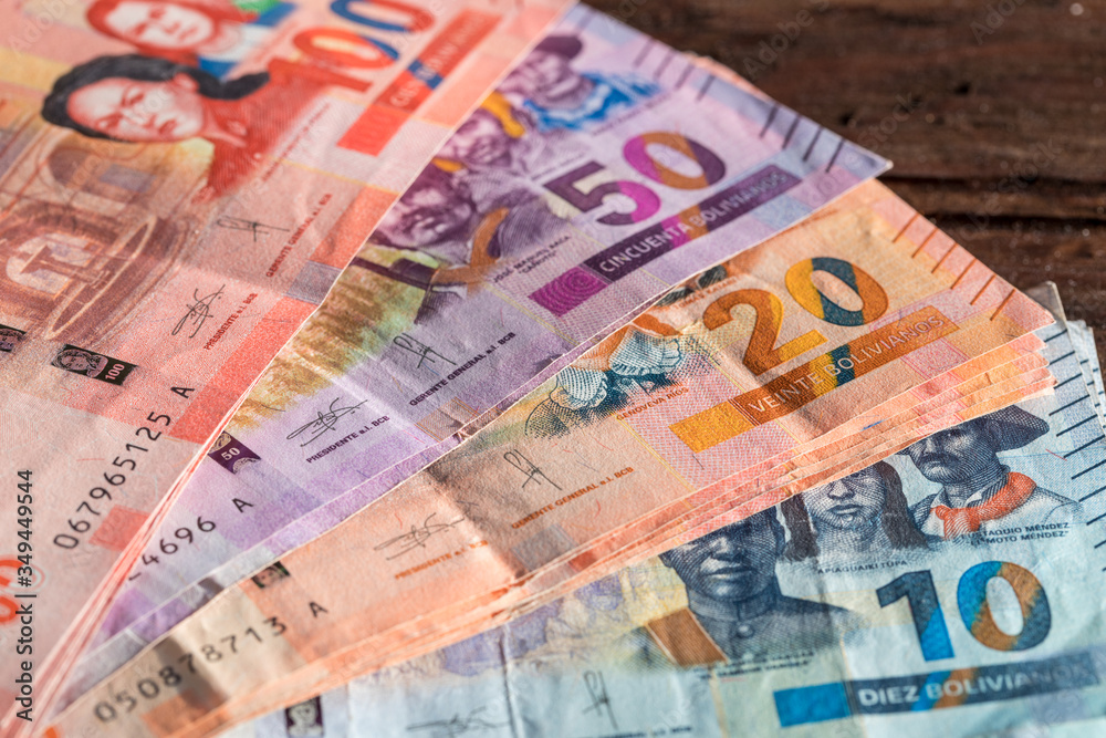 Bolivian money called Boliviano, all denominations of paper Bolivian money called Boliviano, all denominations of paper