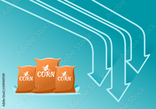 Maize or Corn Raw Staple Food Material Price Value Stock Market Demand Decrease Drop Fall Down Statistic Report with Graph Chart Diagram Illustration Vector. Can be Used for Web, Infographic & Print