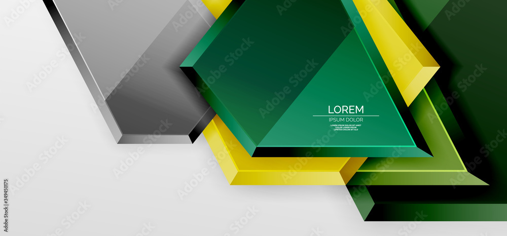 Metal glossy shiny geometric shapes with 3d effect composition. Techno futuristic vector abstract background For Wallpaper, Banner, Background, Card, Book Illustration, landing page