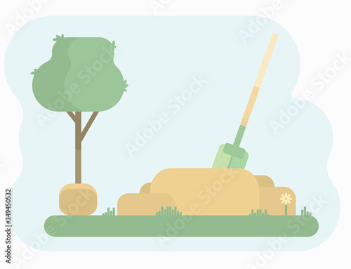 Image of preparing the land for replanting trees in the new moon. Dig the ground for a tree.