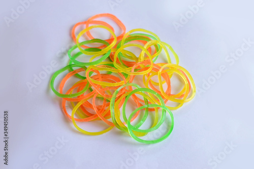 Multi coloured hair accessories,Rubber band on white background