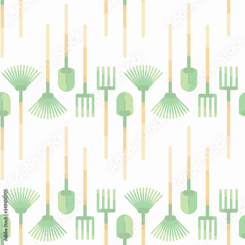 A pattern of garden tools fitting tightly in a row. wrapping.