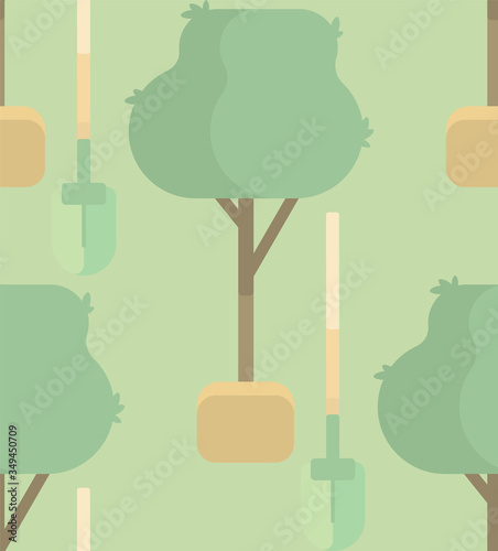 Pattern of tree transplant ready and transplant on green background. Wrapping.