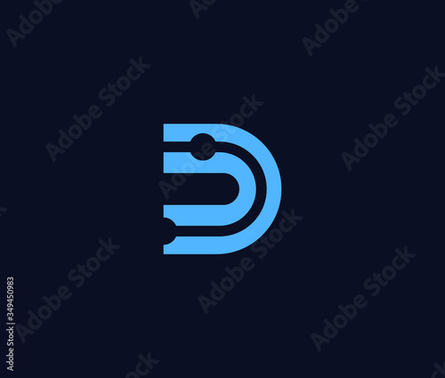 Letter D tech Logo Icon Premium Minimal emblem design template