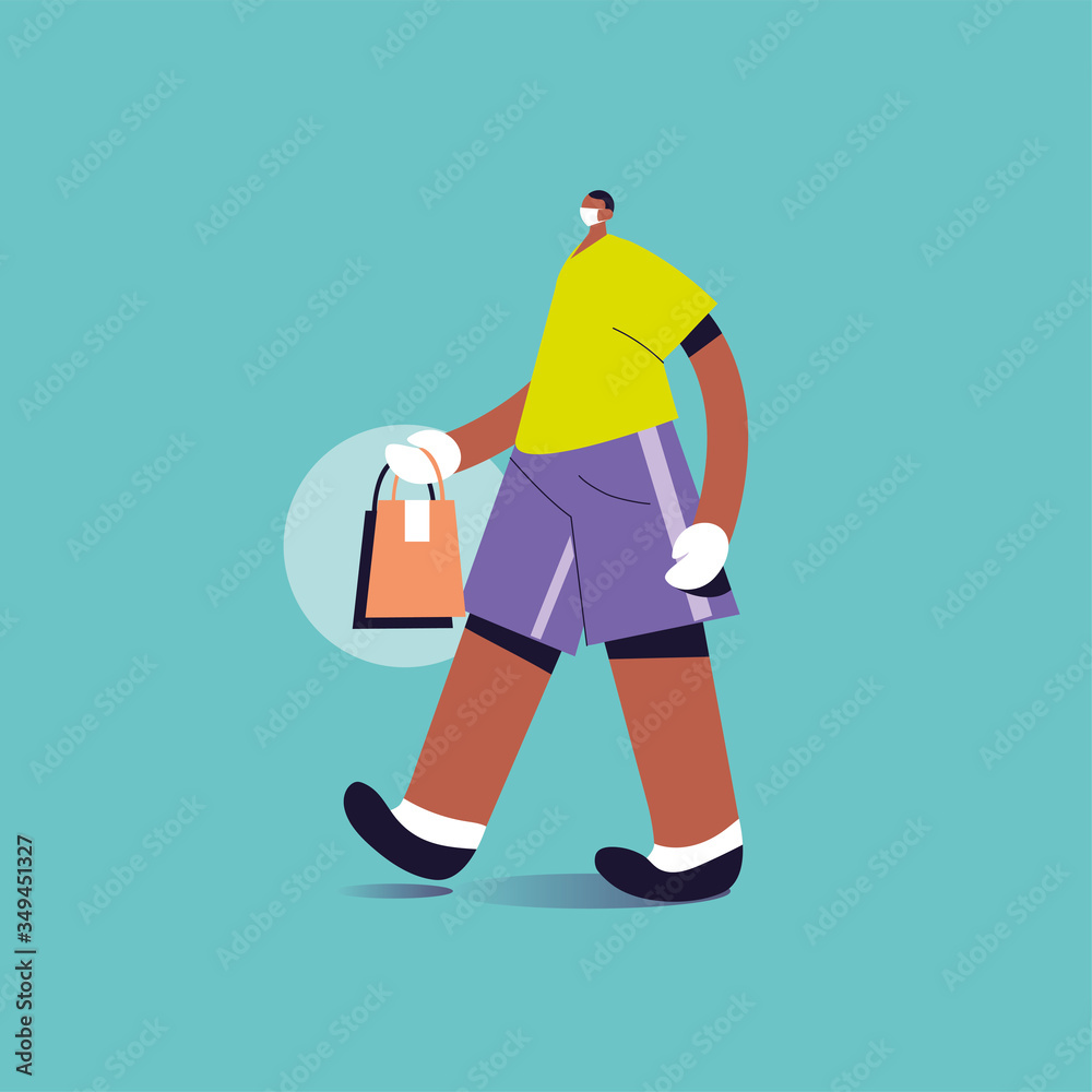 delivery man with face mask carries shopping bag delivery man with face mask carries shopping bag