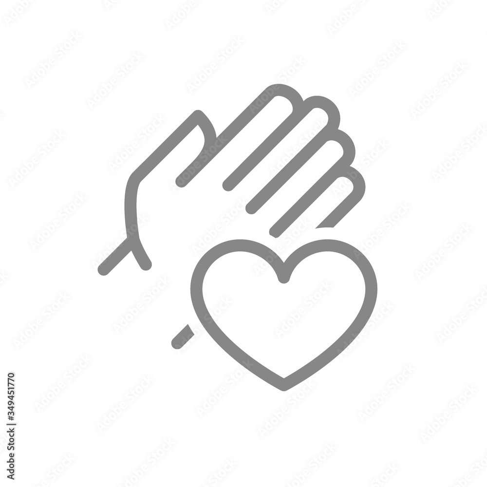 Human hand with heart line icon. Charity, donation, like symbol Human hand with heart line icon. Charity, donation, like symbol