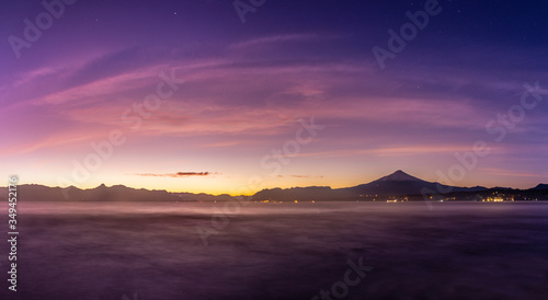 Nautical twilight, shortly before dawn on Villarrica lake 