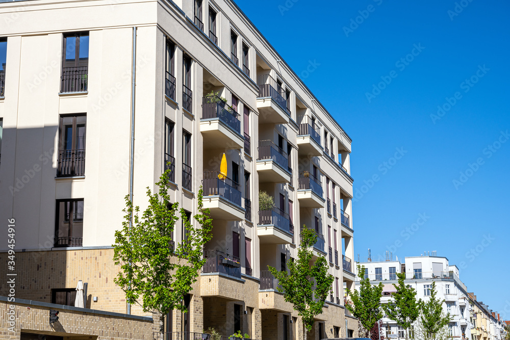 New beige block of flats seen in Berlin, Germany