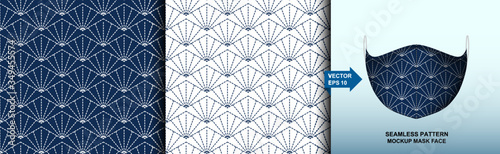Abstract . Sashiko seamless pattern. line indigo and white background. design for pillow, print, fashion, clothing, fabric, gift wrap. mockup template mask face seamless pattern. Vector.
