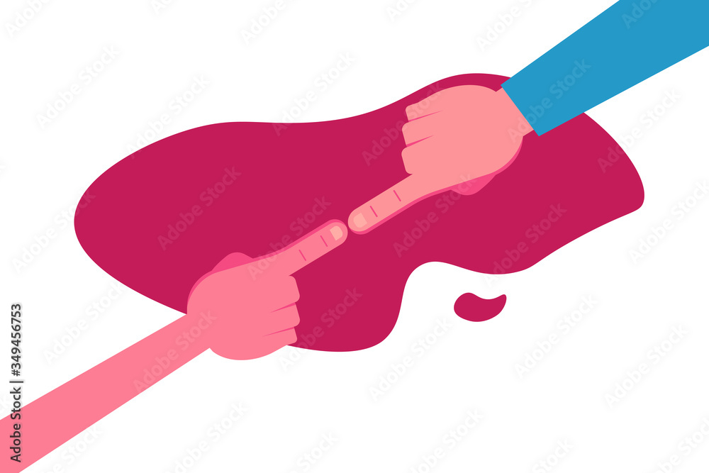 People connection vector concept: index hands touching each other People connection vector concept: index hands touching each other
