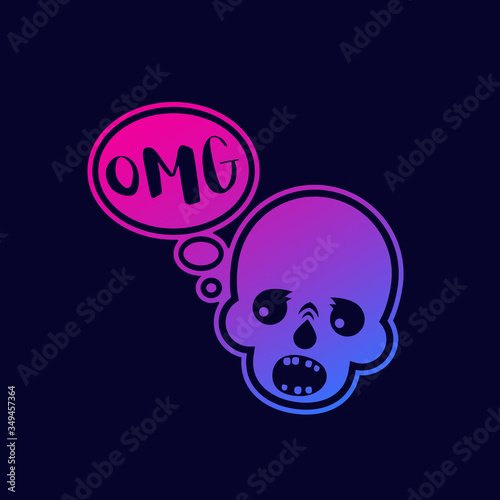 OMG text with skull, vector