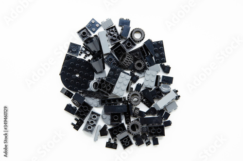 Top view of Pile of Black Bricks Blocks isolated on white background