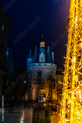 Porte Cailhau at night in Bordeaux, France