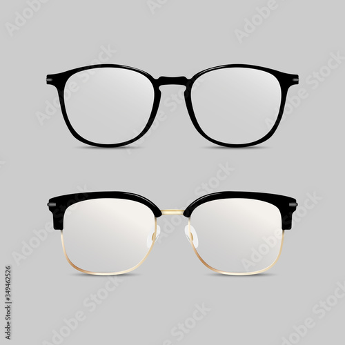 Vector realistic black eyeglasses isolated on gray background ,  Eps10 vector illustration.