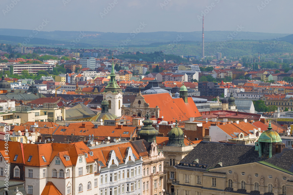 April day over the rooftops of Brno. Czech Republic