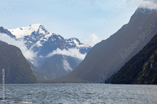Cloudy landscape in the fjords of the South Island. New Zealand