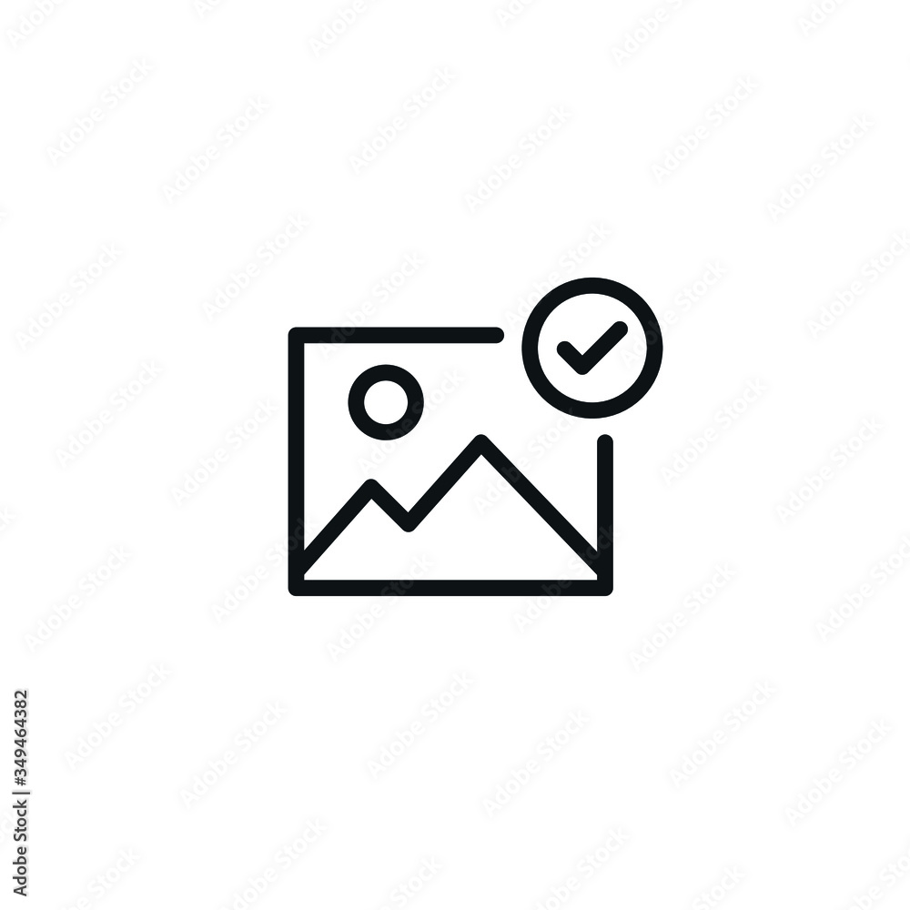 approved picture icon. Editable line icon. Product Photo symbol of a landscape and a check symbol - vector approved picture icon. Editable line icon. Product Photo symbol of a landscape and a check symbol - vector