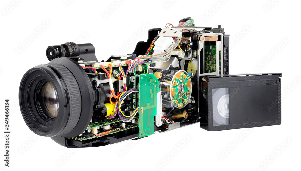 Old JVC VHS-C format compact video tape cassette camcorder with case  removed showing internal components, now an obsolete format Stock-Foto |  Adobe Stock