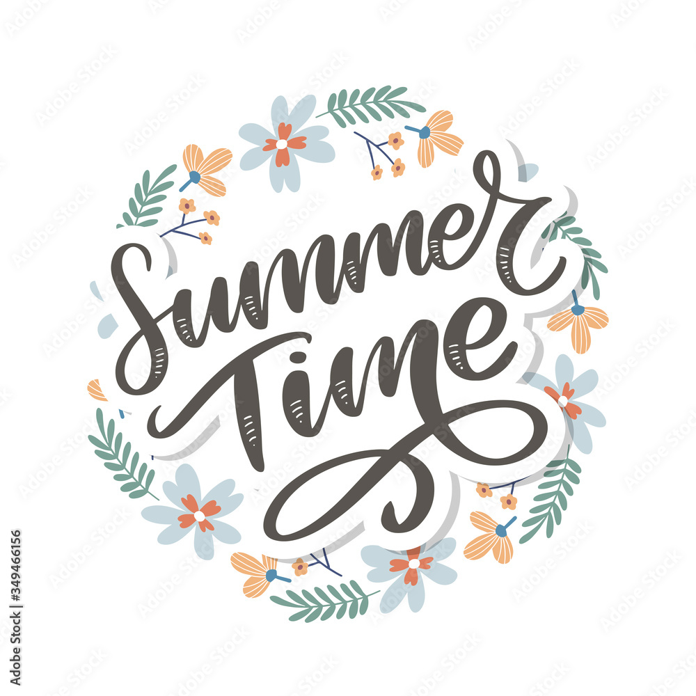 Green summer time letter flowers in modern style on colorful background. Greeting invitation vector illustration. Floral bouquet decoration. Decoration element. Green summer time letter flowers in modern style on colorful background. Greeting invitation vector illustration. Floral bouquet decoration. Decoration element.