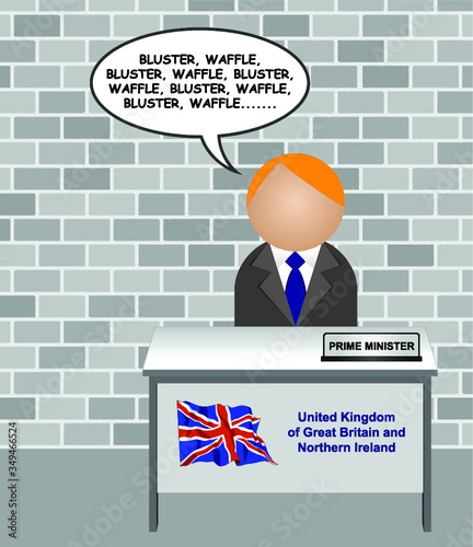 Representation of the Prime minister of the United Kingdom of Great Britain and Northern Ireland repeatedly talking nonsense 