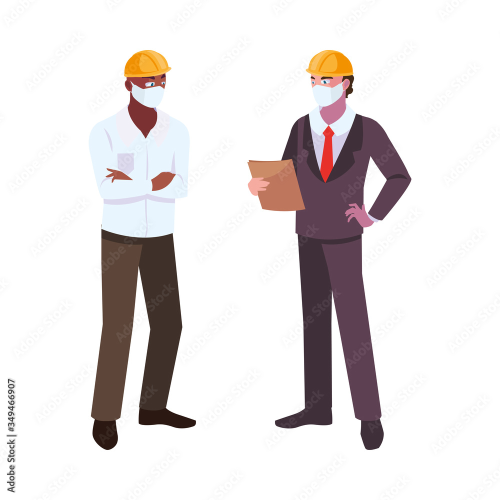 men engineer and executive with mask and helmet men engineer and executive with mask and helmet