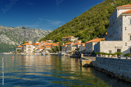 Sunny morning view of old town Perast of the Kotor bay, Montenegro. © Neonyn