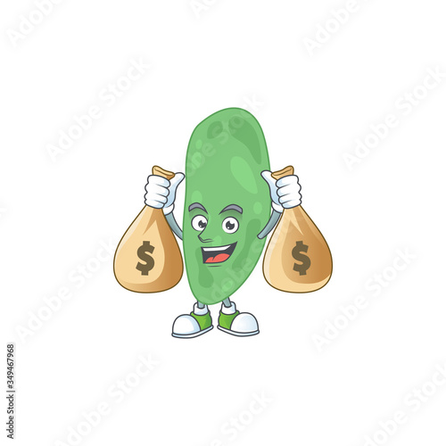 A humble rich thermus thermophilus caricature character design with money bags