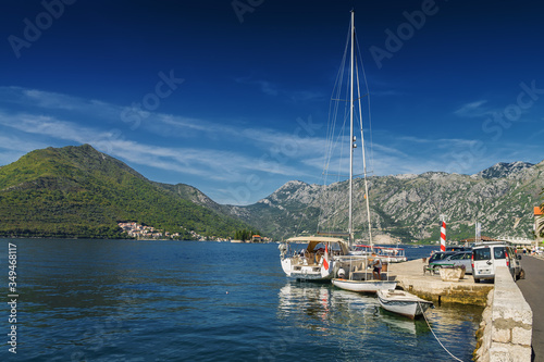 Sunny morning view of old town Perast of the Kotor bay  Montenegro.