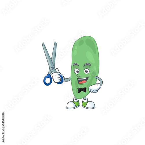 A picture of thermus thermophilus Barber cartoon character working with scissor