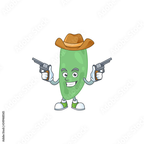 A masculine cowboy cartoon drawing of thermus thermophilus holding guns