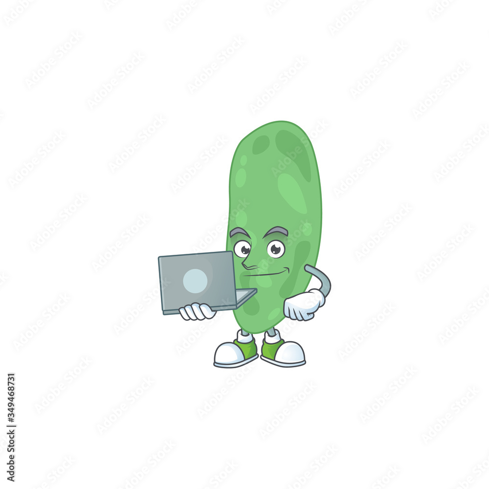 Diligent thermus thermophilus cartoon drawing concept working from home with laptop Diligent thermus thermophilus cartoon drawing concept working from home with laptop