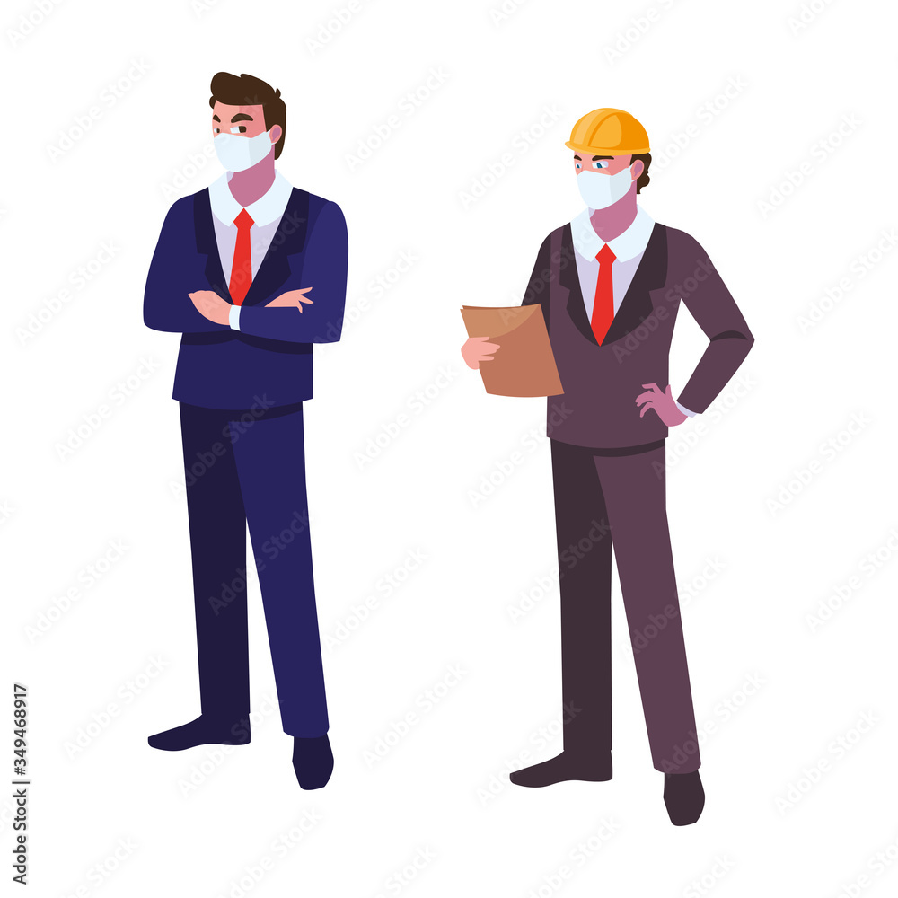 men engineer and executive with mask and helmet