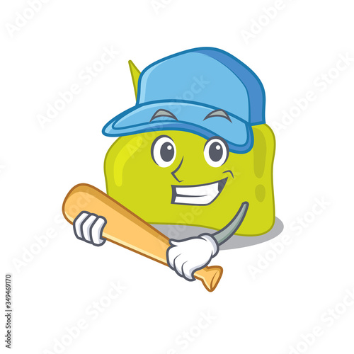 Attractive pituitary caricature in character playing baseball