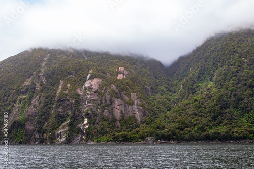 FjordLand National Park. Sheer cliffs along the fjord. South Island, New Zealand photo