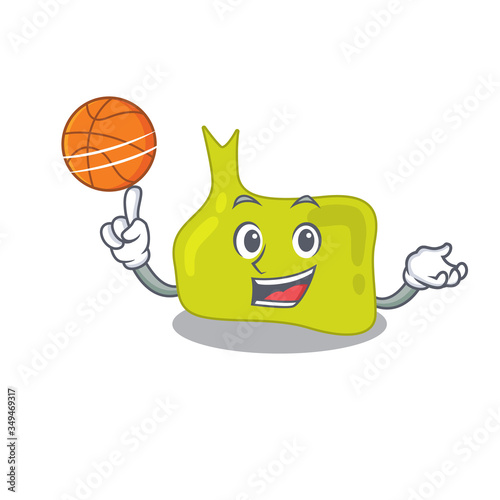 Sporty cartoon mascot design of pituitary with basketball