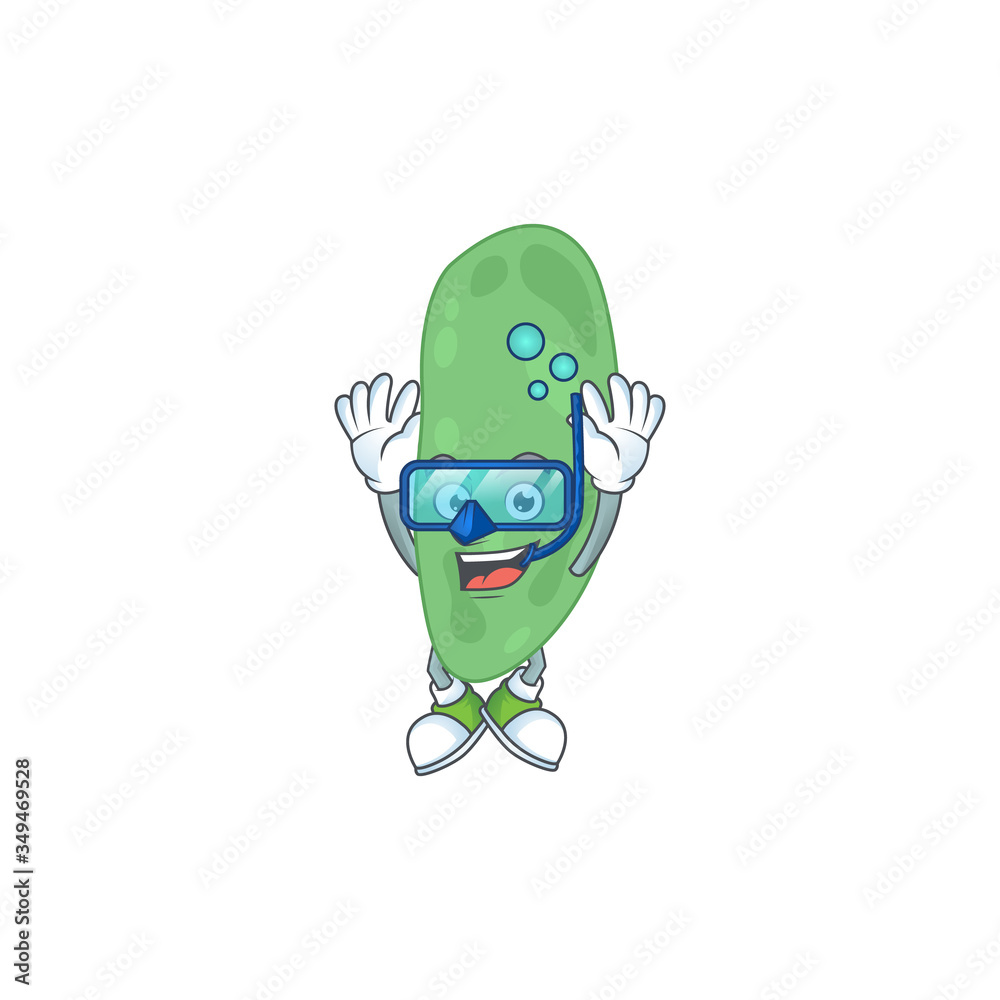Obraz premium cartoon drawing concept of thermus thermophilus wearing cool Diving glasses ready to swim