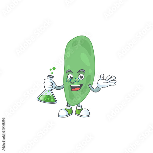 Thermus thermophilus smart Professor Cartoon character holding glass tube on the lab