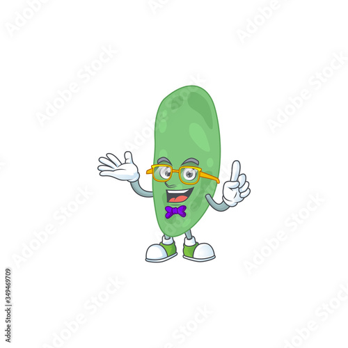 Cartoon character design of nerd thermus thermophilus with weird glasses