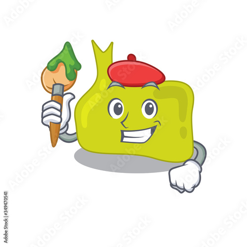 An artistic pituitary artist mascot design paint using a brush